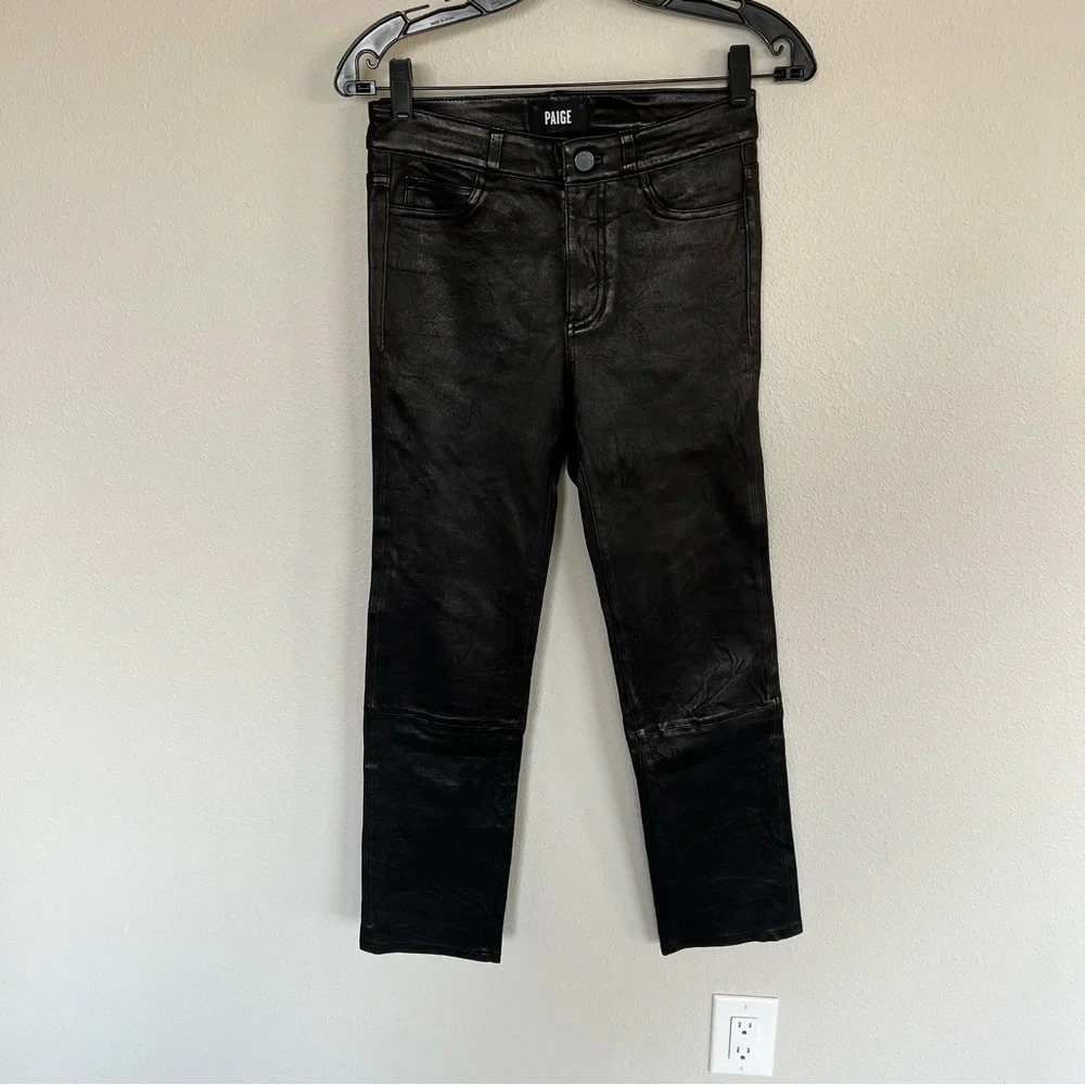 NWOT PAIGE Jacqueline Straight Jeans Black Leather Casual Biker Women’s Moto 27 - Picture 4 of 14